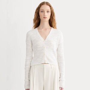 Everlane The Ribbed Cardigan in Cotton-Linen in White/Ivory Size XL. NWT
